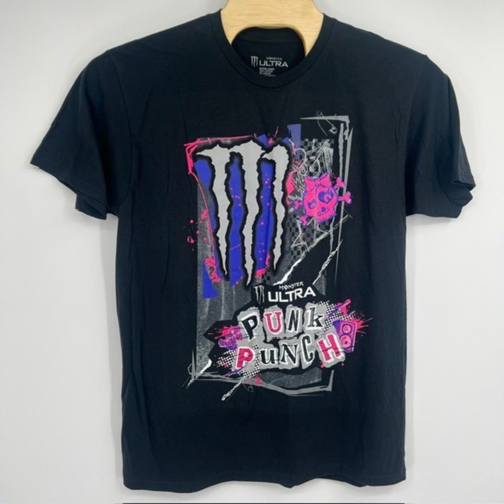 Rare-Monster Energy Ultra Punk Punch Black Graphic T-Shirt Size XL